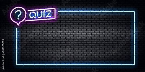 Vector realistic isolated neon sign of Quiz frame logo for template decoration and covering. Concept of trivia night and question.