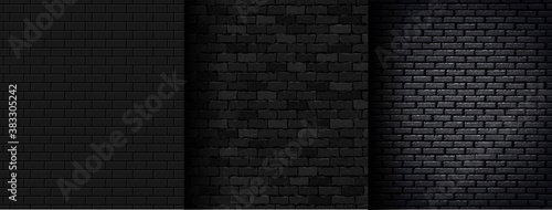 Vector set of realistic isolated black brick wall seamless patterns for template and layout decoration.