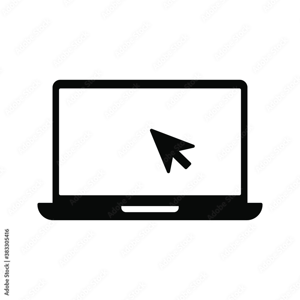 Laptop with pointer or cursor icon isolated. Notebook screen template. Display with clicking mouse. vector illustration Laptop with pointer or cursor icon isolated. Notebook screen template. Display with clicking mouse. vector illustration