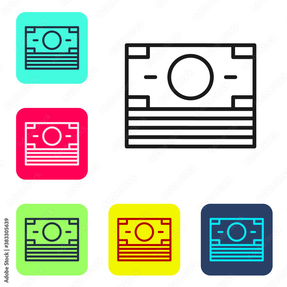 Black line Stacks paper money cash icon isolated on white background. Money banknotes stacks. Bill currency. Set icons in color square buttons. Vector. Black line Stacks paper money cash icon isolated on white background. Money banknotes stacks. Bill currency. Set icons in color square buttons. Vector.