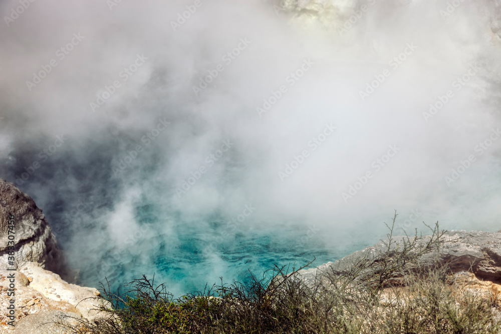 Geothermal pool with rising steam