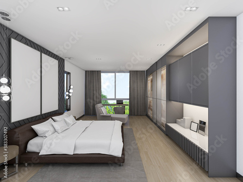 Studio one bed in hotel,3d rendering