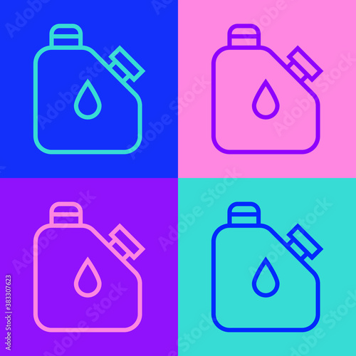 Pop art line Canister for flammable liquids icon isolated on color background. Oil or biofuel, explosive chemicals, dangerous substances. Vector.