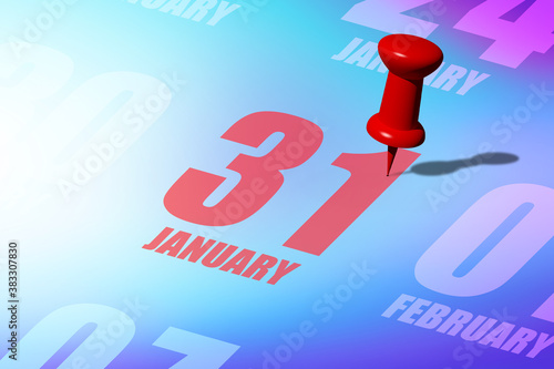 january 31st. Day 31of month, Red date written and pinned on a calendar to remind you an important event or possibility. winter month, day of the year concept