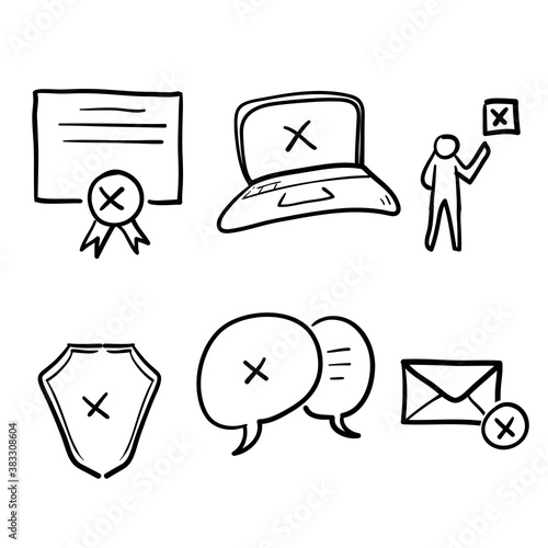 hand drawn Simple Set of Reject Related Vector Line Icons. doodle style vector isolated