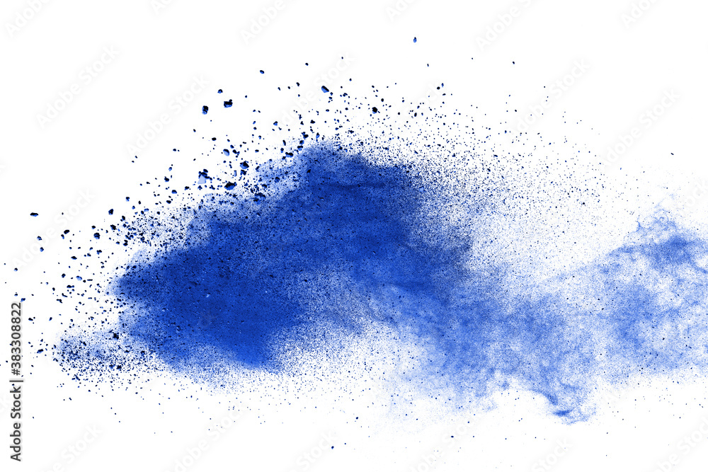 Blue powder particle splash isolated on white background. Blue powder particle splash isolated on white background.