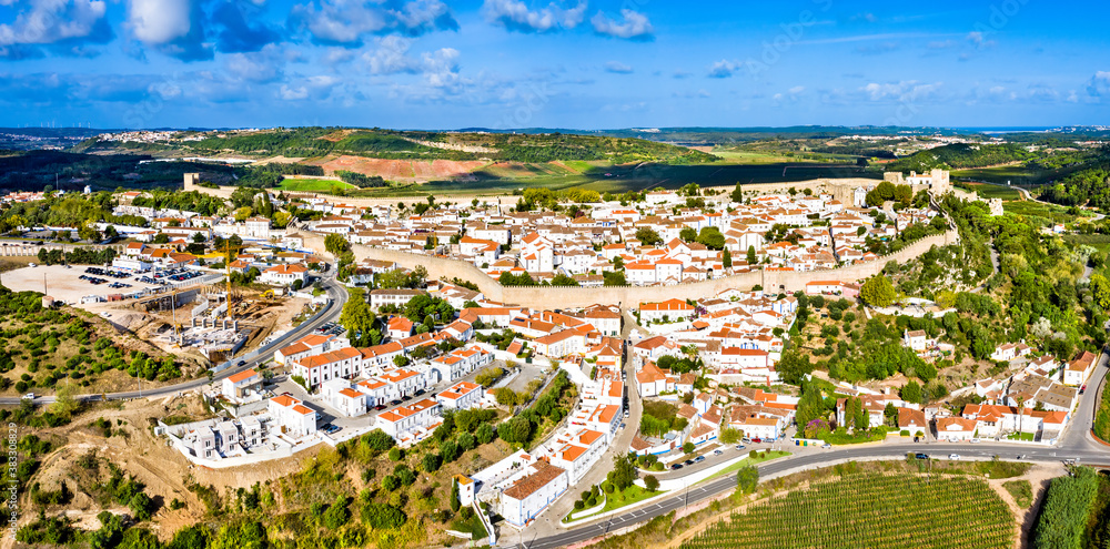 Aerial view of Obidos, a town in Oeste region of Portugal