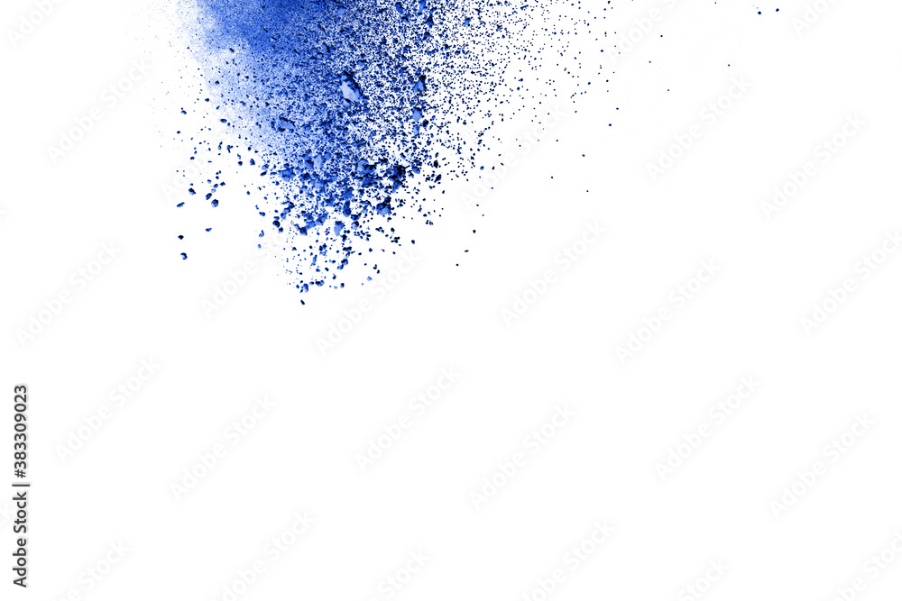 Blue powder particle splash isolated on white background. Blue powder particle splash isolated on white background.