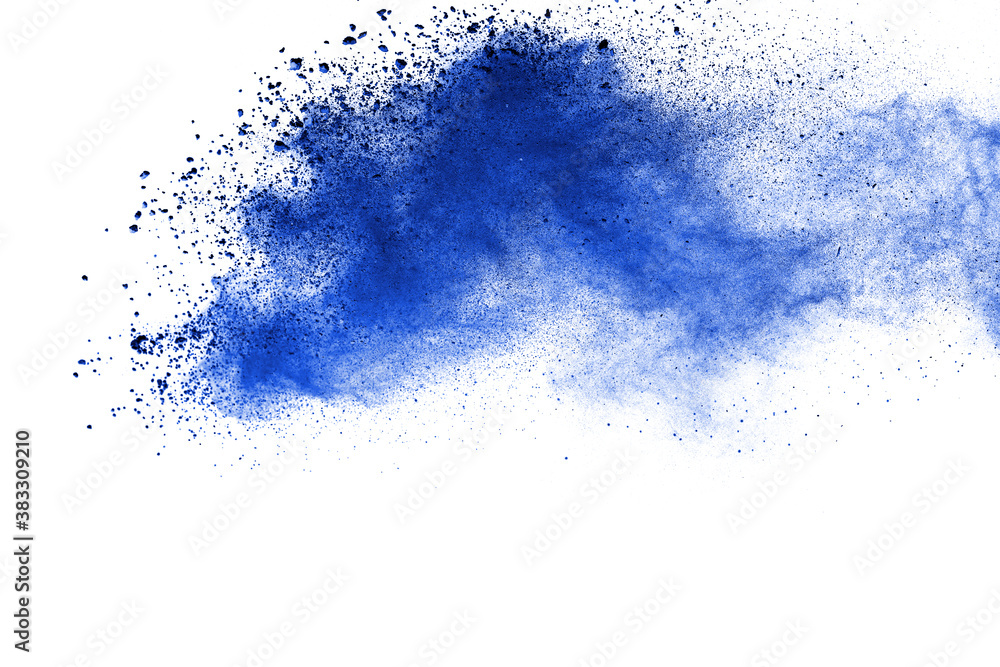 Obraz premium Blue powder particle splash isolated on white background.