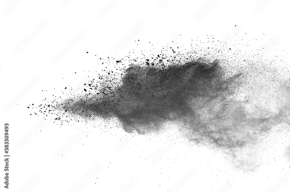 Black powder (Charcoal powder) scattered. Isolated on white background. Black powder (Charcoal powder) scattered. Isolated on white background.