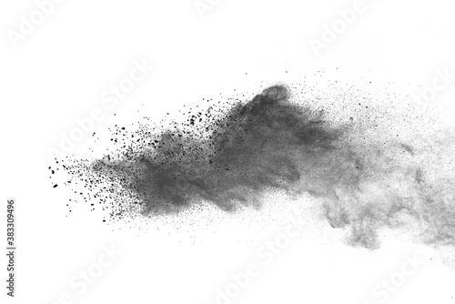 Black powder (Charcoal powder) scattered. Isolated on white background. 