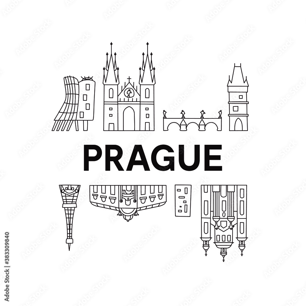 Prague skyline. Doodle Style.