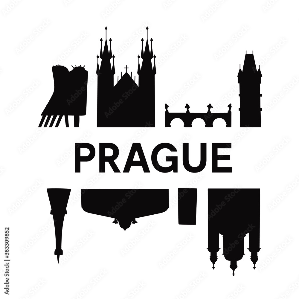 Prague skyline. Vector illustration. Original design for souvenirs