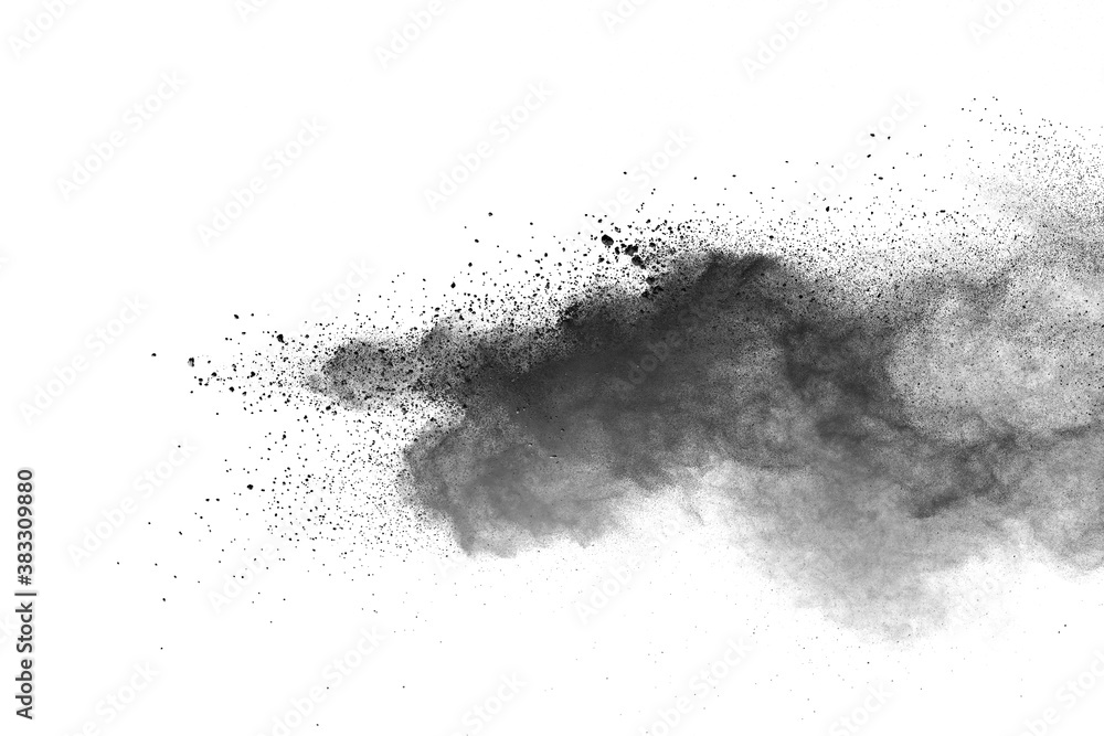 Fototapeta premium Black powder (Charcoal powder) scattered. Isolated on white background.