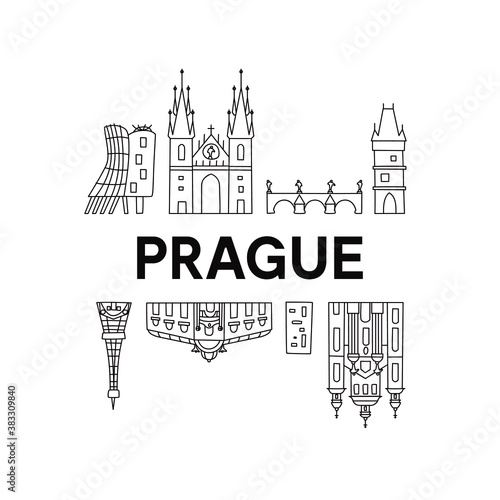 Prague skyline. Doodle Style.