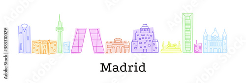 Madrid famous buildings. Doodle style.