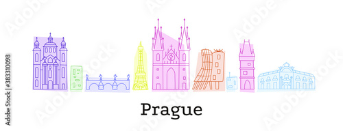 Prague monuments. Doodle style. Vector illustration
