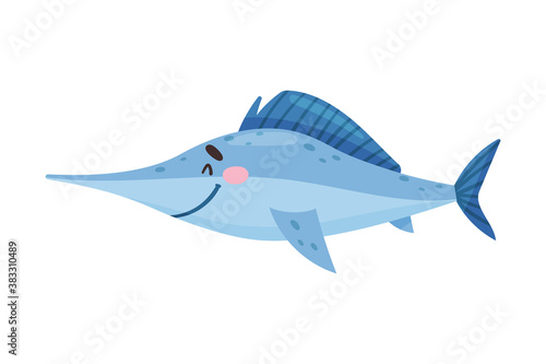 Fish with Side Fins as Sea Animal Floating Underwater Vector Illustration