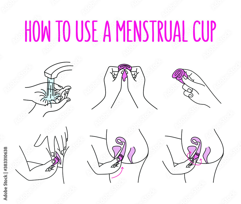 Menstrual cup.  Instructions for use in vector illustration