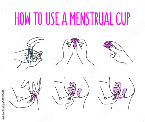 Menstrual cup.  Instructions for use in vector illustration