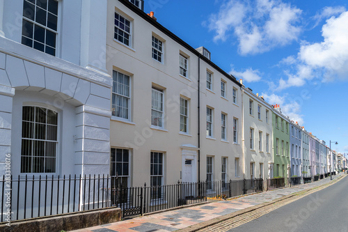 Row of terrace houses in the city of Plymouth in Devon photo