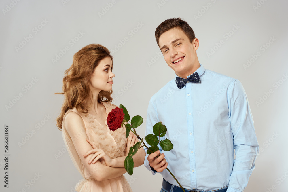 lovers men and woman hugs romance love red rose light background lovers men and woman hugs romance love red rose light background