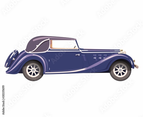 Black retro car with red roof. Retro Clip Art. Black retro car with roof.