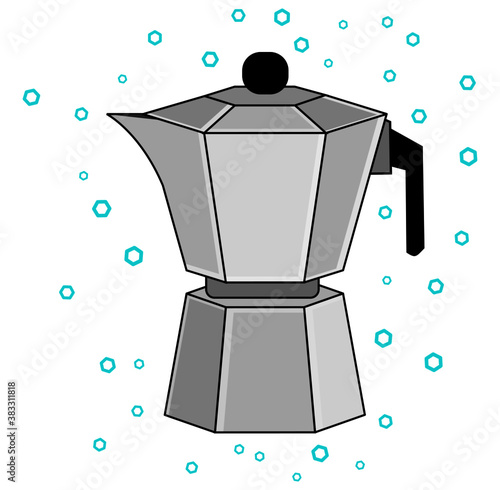 coffee maker vector. A metallic coffee pot. A coffee maker in gray colour. An icon of a coffee maker. A logo of a coffee pot.