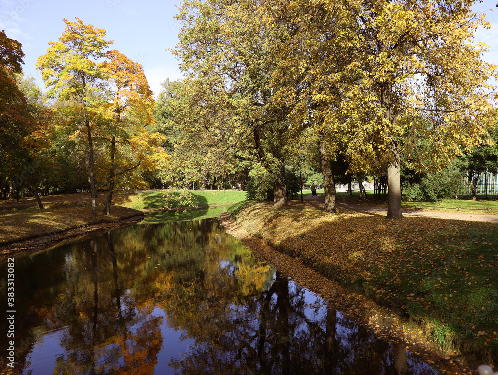 golden autumn landscape, Tauride Garden in St. Petersburg, Russia