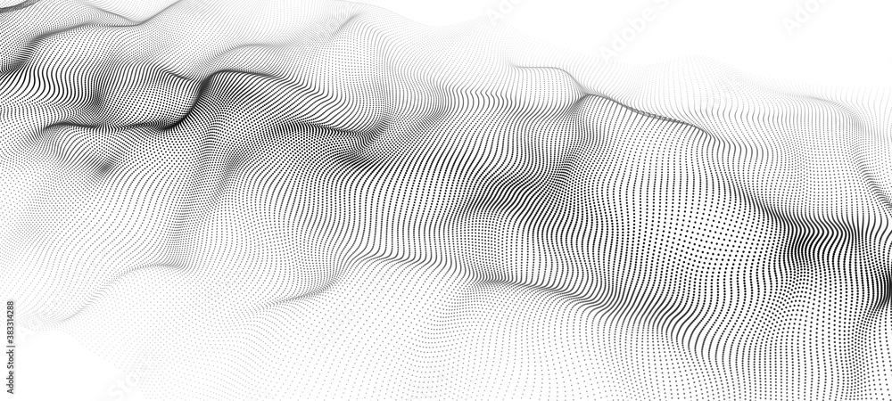 A wave of moving particles. Abstract vector 3d illustration on a white background. A wave of moving particles. Abstract vector 3d illustration on a white background.