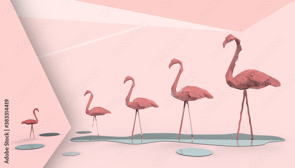 Obraz premium Creative summer beach and holidays Concept pink Flamingo with holidays on pink background - 3d rendering