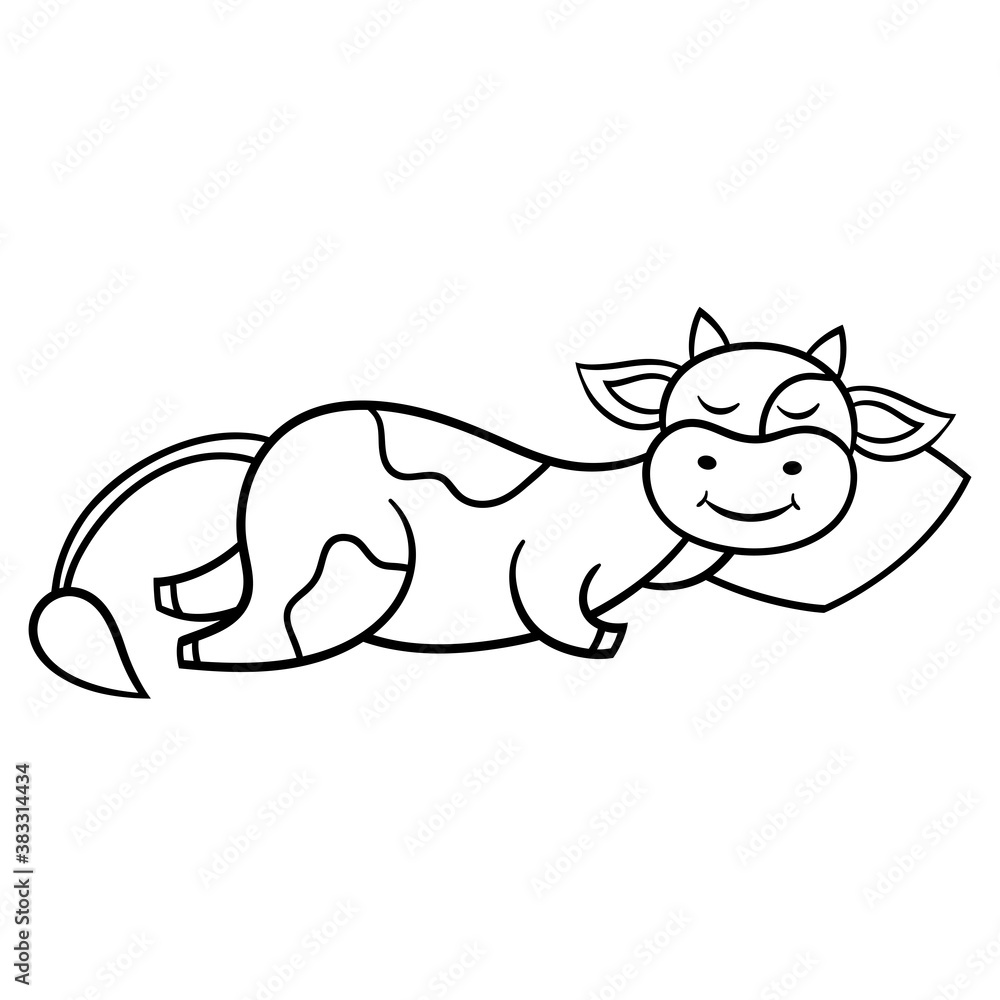 Coloring page with funny sleeping cow Coloring page with funny sleeping cow