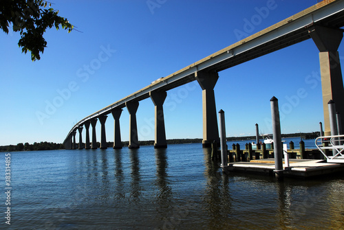 Gov. Thomas Johnson Bridge, by the public boat ramp and fishing pier near Solomons Island, Maryland. Looking southwest towards St. Mary's County. Located in Calvert Co. adjacent to the Patuxent River. © David