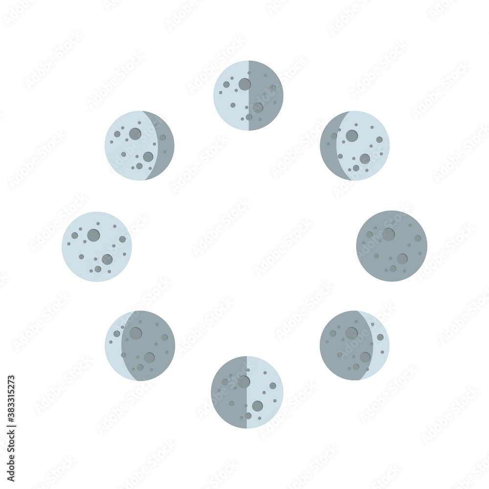 Moon phases icon in flat style isolated on white background. Astronomy icon. Vector stock Moon phases icon in flat style isolated on white background. Astronomy icon. Vector stock