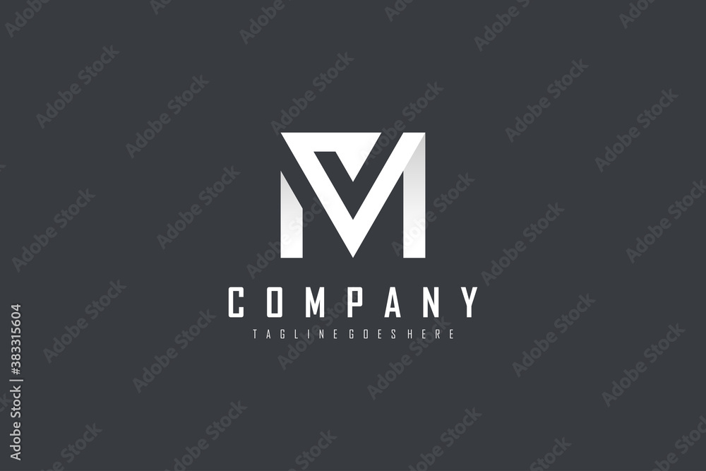 Obraz premium Initial Letter V and M Linked Logo. White Geometric Shape Origami Style isolated on Black Background. Usable for Business and Branding Logos. Flat Vector Logo Design Template Element.