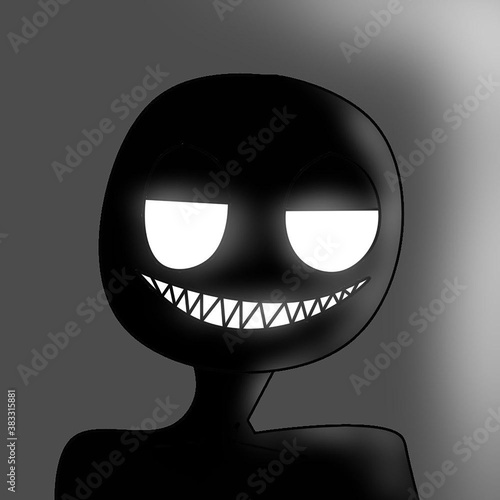 The image is an avatar of a scary little man with glowing eyes and a sinister smile