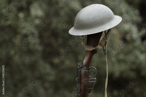Принти на полотні World War era Brodie helmet and rifle