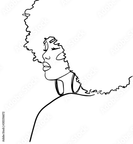 Abstract portrait of young African woman in minimalistic modern style. Line drawing. -  Vector illustration