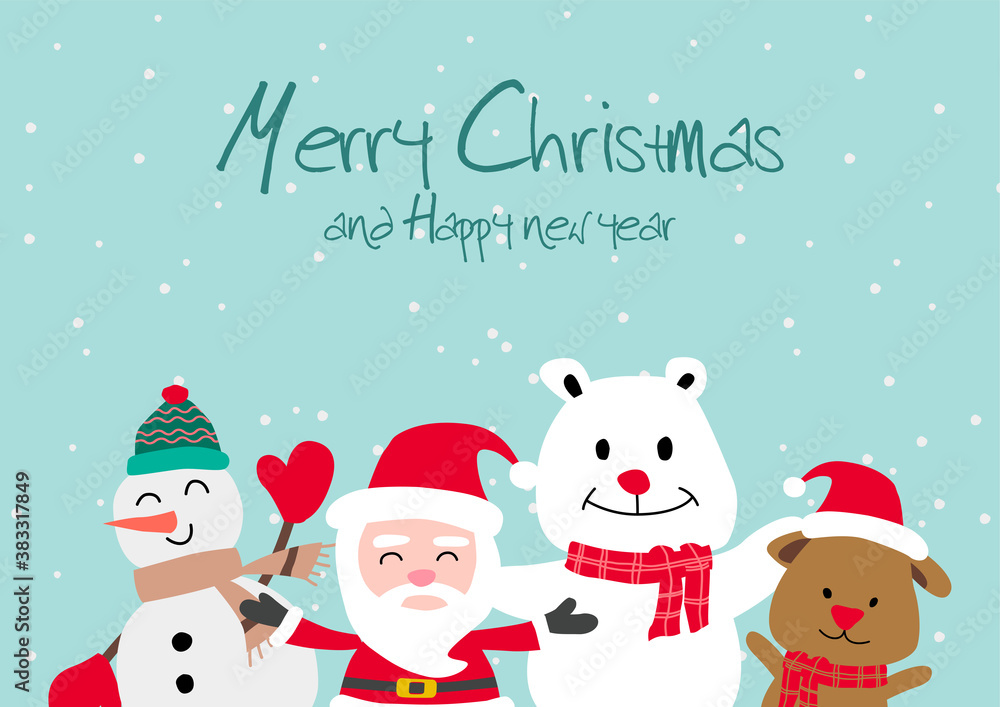 Santa snowman polar bear and puppy, festival of happiness of everybody Santa snowman polar bear and puppy, festival of happiness of everybody