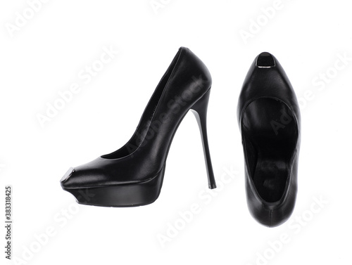 black elegant high-heeled shoes isolated on white background