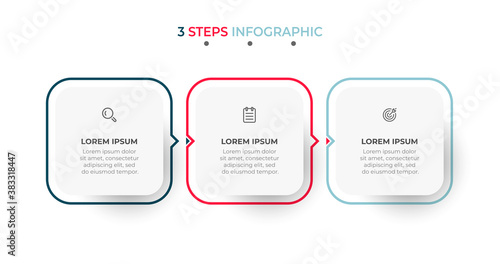 Modern infographic template with icon and arrows. Business concept with 3 options or steps.