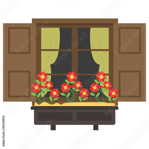 
A window shutter depicting exterior of the home 
