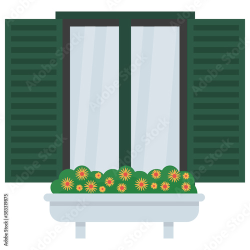 
A window shutter depicting exterior of the home 
