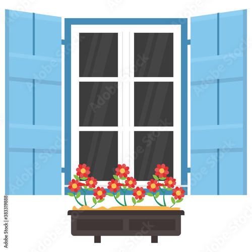
A window shutter depicting exterior of the home 
