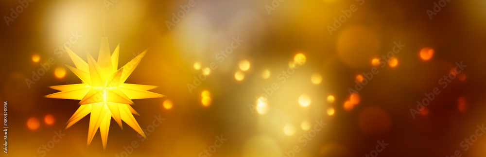 leuchtender weihnachtsstern isoliert vor festlichem goldenem hintergrund - obrazy, fototapety, plakaty 
