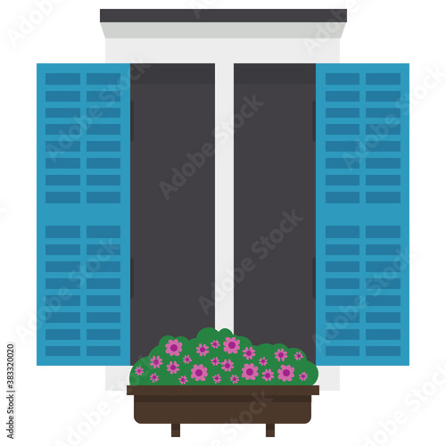 
A window shutter depicting exterior of the home 
