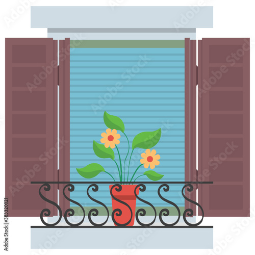 
A window shutter depicting exterior of the home 
