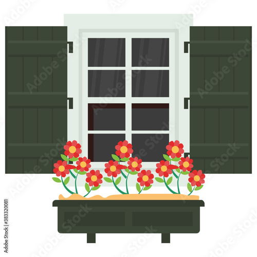 
A window shutter depicting exterior of the home 
