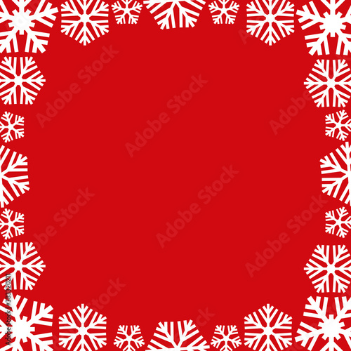 Red christmas snowflakes frame. Vector background.