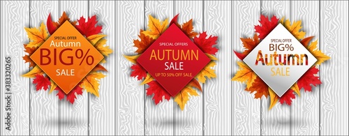 Autumn sale badge. autumn sales and discounts, set, bundle,